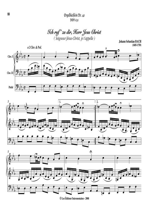 Bach Chorale Prelude Ich Ruf Zu Dir Herr Jesu Christ Bwv Sheet