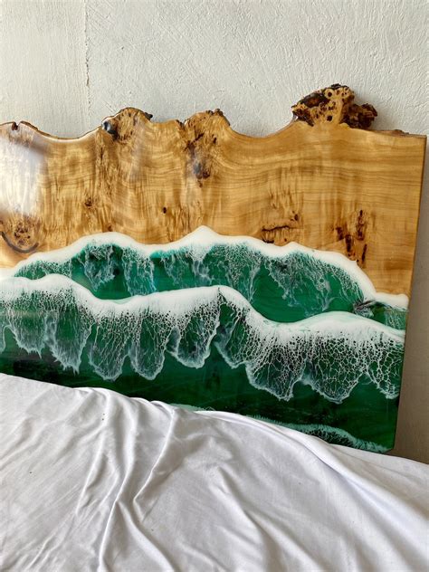 Custom Made Epoxy Resin And Wood Headboard Live Edge Resin Etsy