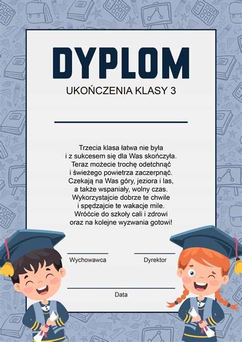 DYPLOM UKOŃCZENIA KLASY 3 wz 2 15626094414 Allegro pl