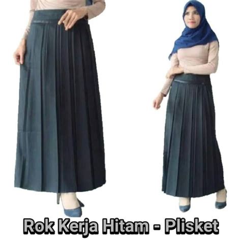 Jual Ready Rok Panjang Kerja Plisket Rempel Hitam Model A Jumbo