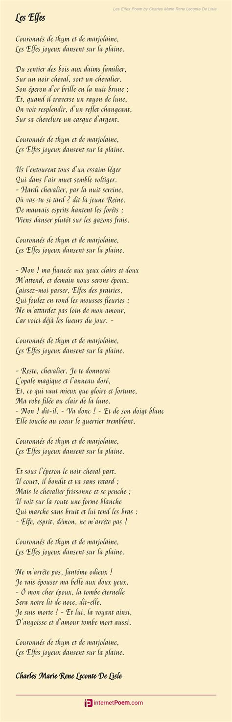 Les Elfes Poem By Charles Marie Rene Leconte De Lisle