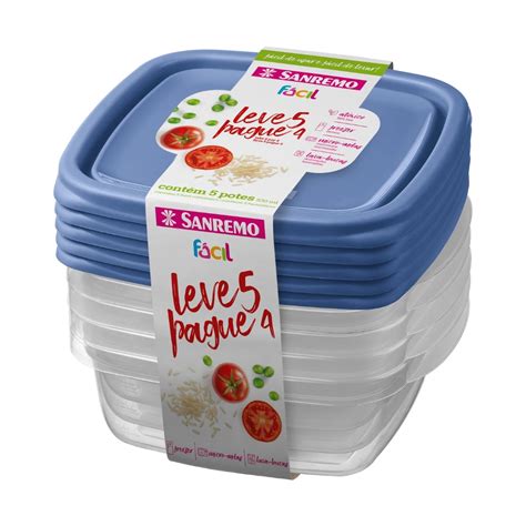 Kit 5 Potes Pl Stico Sanremo 530ml Leve 5 Pague 4 Cozinha Alimentos