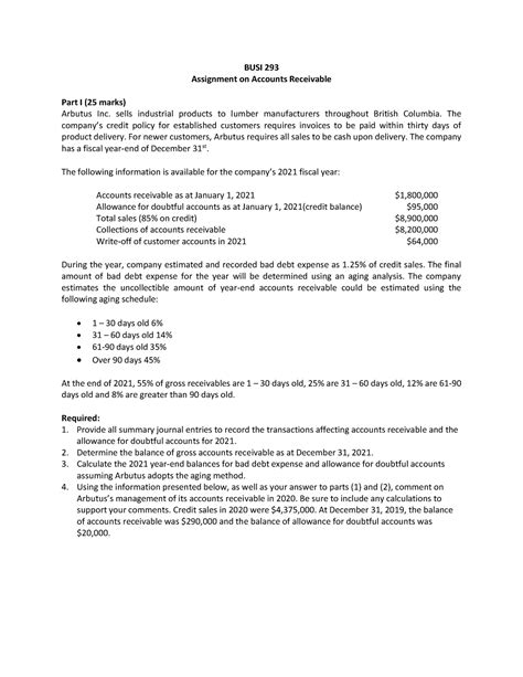 Assignment On Accounts Receivable And The Allowance For Doubtful