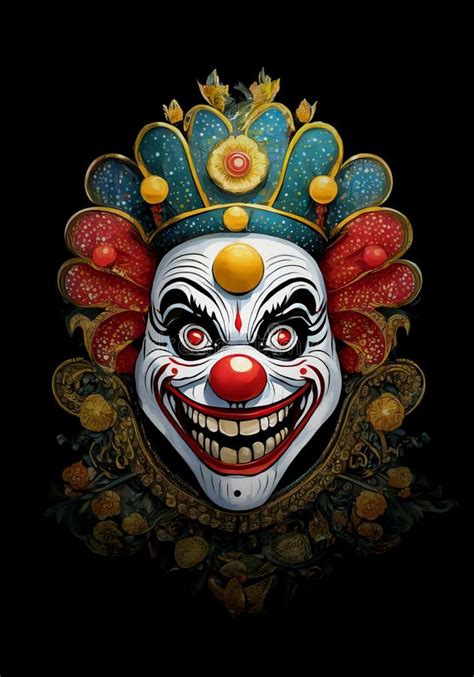 Scarry Clown Face Isolated on Black Background Stock Illustration ...