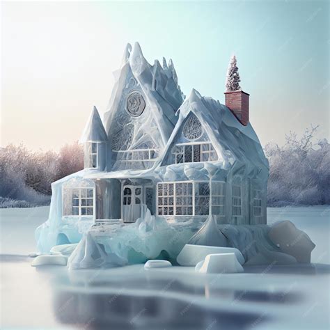 Premium Photo House Made Of Ice Frozen House In The Snowy Arctic 3d