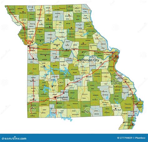 Missouri Map. Political Map Of Missouri With Boundaries In Outline ...