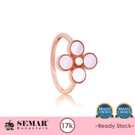 Promo Cincin Emas Yeona Pearl Flower Rose Gold 17K Semar Nusantara 16