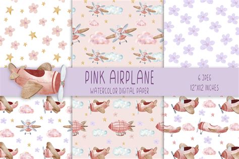 Watercolor Pink Airplane Digital Paper Graphic by SleptArt · Creative ...