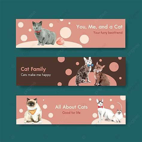 Cute Cats Banner Template Design For Advertise And Marketing Watercolor