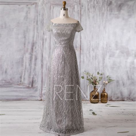 2016 Silver Lace Bridesmaid Dress Long Short Sleeves Wedding Dress