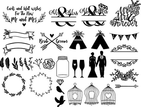 Wedding Bundle Groom And Bride Mr And Mrs Decorations Free Svg File