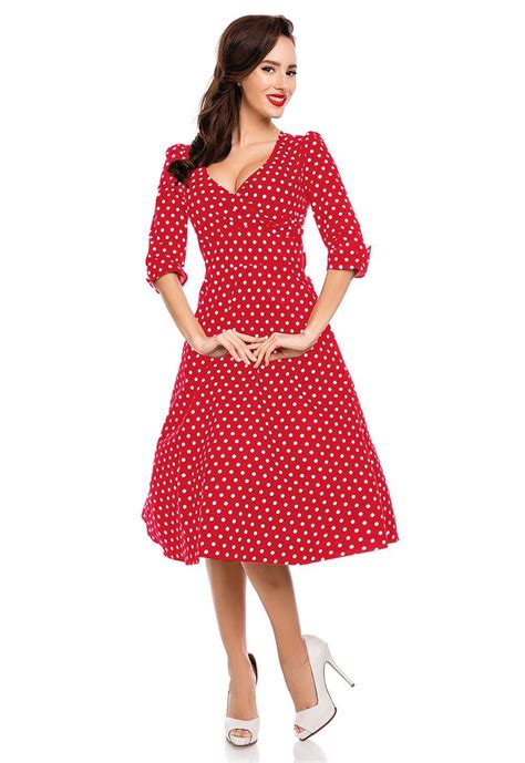 Katherine Long Sleeve 50s Style Swing Dress In Red Polka Swing