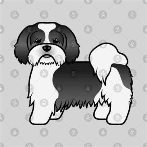 Black And White Lhasa Apso Cute Cartoon Dog Illustration Lhasa Apso