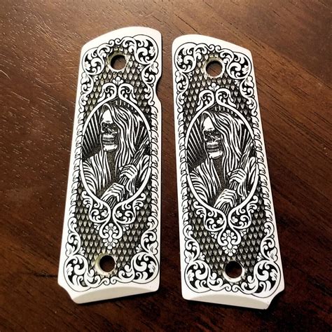 Colt Custom D Engraved Faux Ivory Scrimshaw Grips Grim Reaper