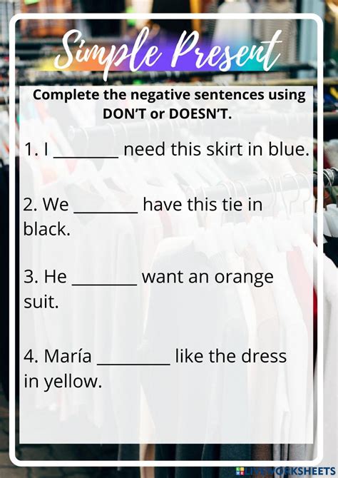 Simple Present Negative Sentences Worksheet Live Worksheets