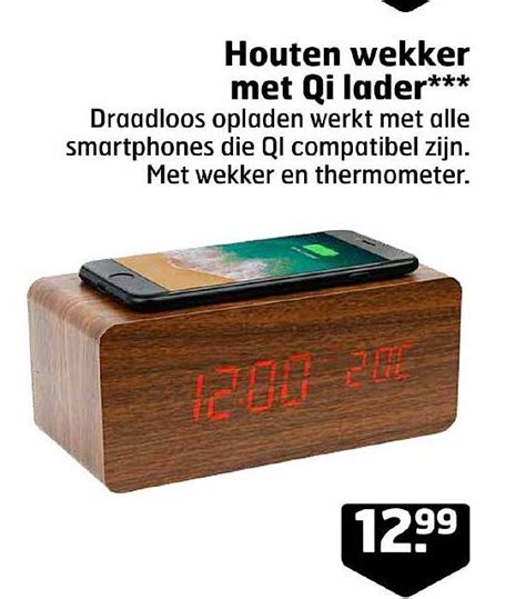 Houten Wekker Met Qi Lader Aanbieding Bij Trekpleister Folders Nl