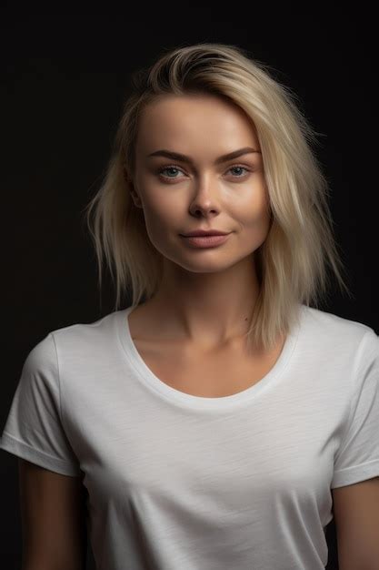 Premium Ai Image Blonde Woman In A White T Shirt On A Black Background