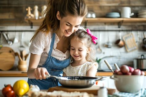 Premium Photo Mother Having Fun With Daughter Cooking In Kitchen