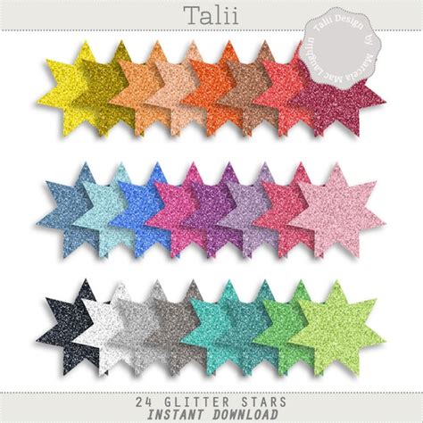 Glitter Stars CLIPART 24 stars in glitter style sparkle