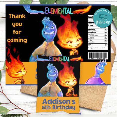 Elemental Pixar Birthday Chip Bag Digital File Printable Bobotemp