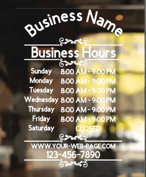 Business Hours Store Company Fully Custom Personalized Glass Door Window Storefront