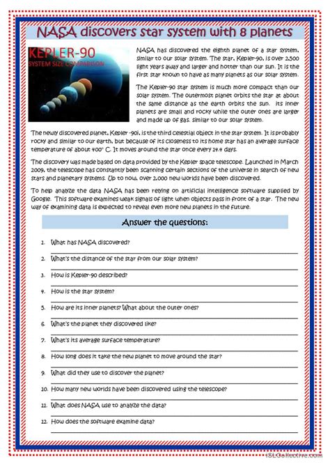 Nasa Discovers Star System With Pl English Esl Worksheets Pdf Doc