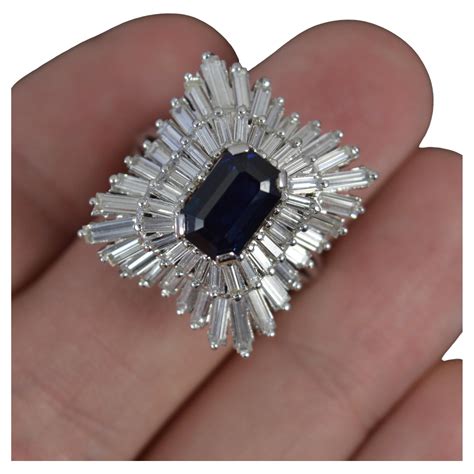 Diamond And Blue Sapphire Vintage Flower Cluster Ring In 18ct White