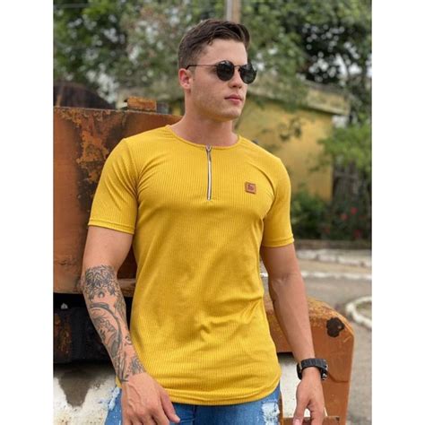 Camisa Masculina Longline Camiseta Longline Em Gola Henley Blusa