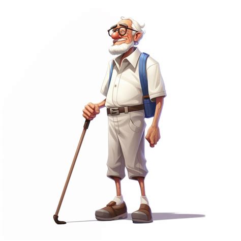 Premium Ai Image Man With White Cane D Cartoon Illustraton On White