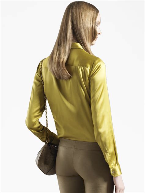 Gucci Stretch Satin Blouse In Acid Yellow Lyst