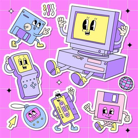Back To 90s Sticker Pack Old Fashioned Set Of Old Computer Pc Vintage