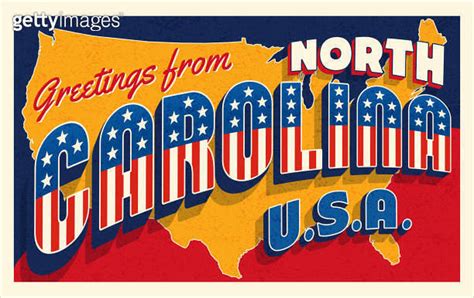 Greetings From North Carolina USA Retro Style Postcard With Patriotic