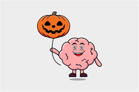 Cute Cartoon Brain Floating With Pumpkin Halloween 14272685 Vector Art