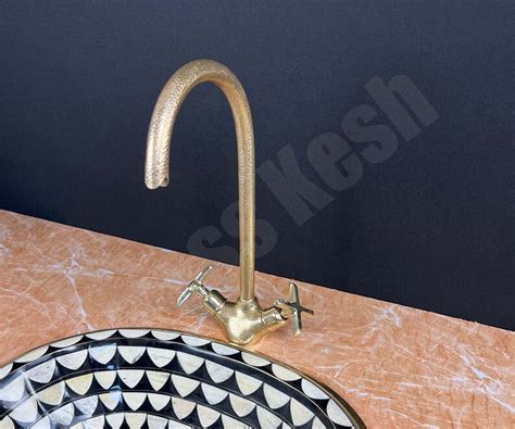 Hammered Brass Gooseneck Bathroom Faucet Unlacquered Brass Single Hole Tap Etsy