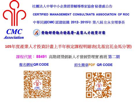 2016 2017 左永安顧問105年度產業人才投資計畫上半年核定課程明細表北基宜花金馬分署 課程代號： 88491 高階經營創新人才發展