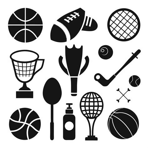 A Black And White Image Of Various Sports Related Items Premium Ai