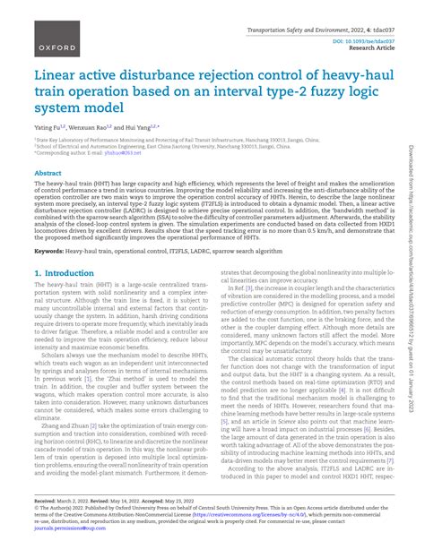 Pdf Linear Active Disturbance Rejection Control Of Heavy Haul Train