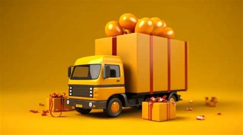 3d Render Concept Joyful Delivery Truck With T Box Background