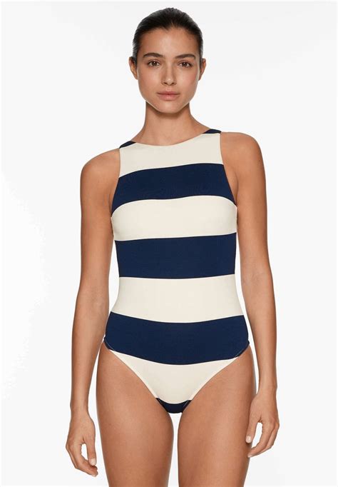 Oysho Stripe Halter Swimsuit Mottled Royal Blue Zalando