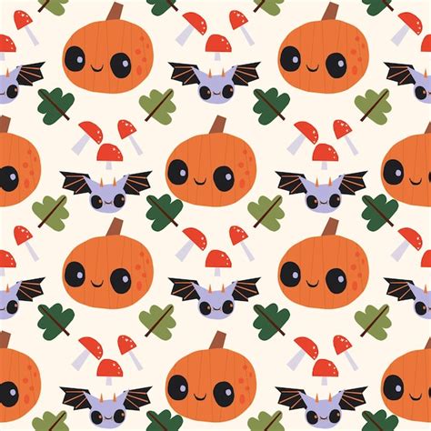 Premium Vector A Seamless Pattern With Pumpkins And Mushrooms