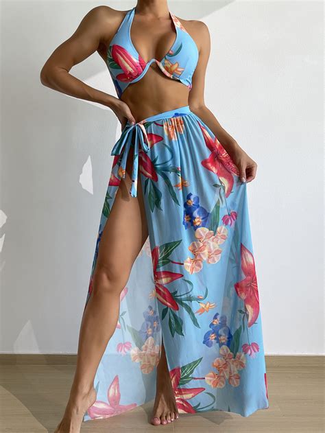piezas Bañador bikini con aro con estampado floral con falda playera