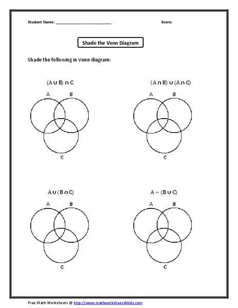 Shade The Venn Diagram Worksheet For 11th Grade Lesson Planet