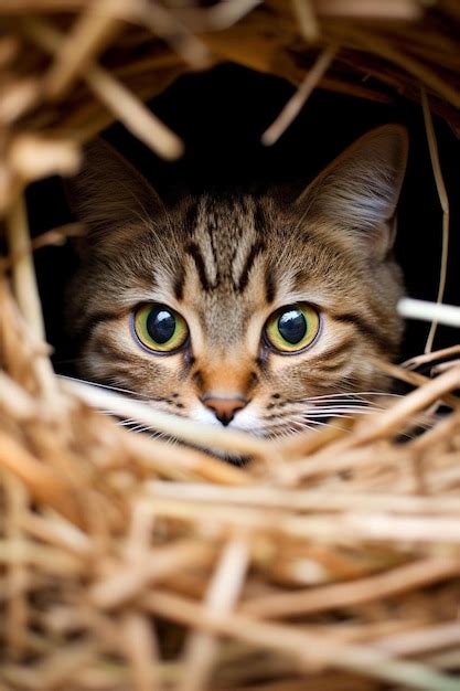 Premium Ai Image A Close Up Of A Cat In A Nest