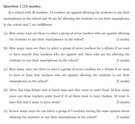 Solved Question 1 15 Marks In A School With 30 Teachers Chegg