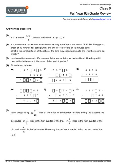 Math Worksheets Grade 6 Whole Numbers 4th Grade Homework Sheets For Year 4 Math Worksheets 6th