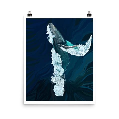 Humpback Whale Art Print Ocean Foam Sea Creature Environmental Art