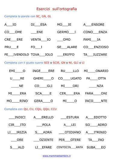 Esercizi Sull Ortografia Da Stampare Mamma E Bambini