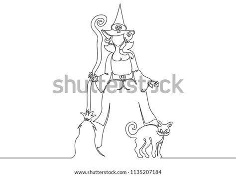 One Continuous Drawn Single Line Witch Stock Vector Royalty Free