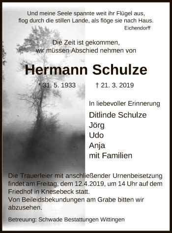 Traueranzeigen Von Hermann Schulze Az Trauer De