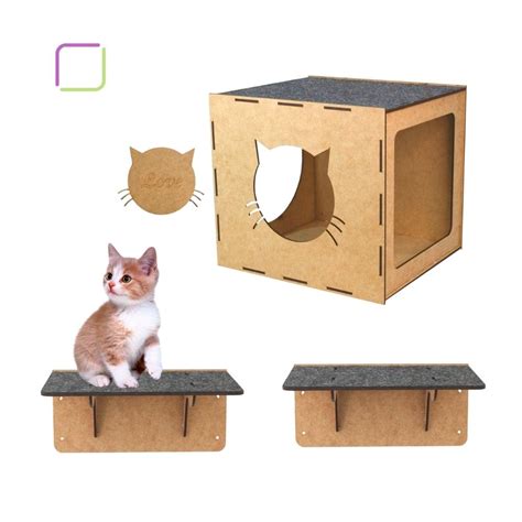 Kit Play Para Gato De Parede Em Mdf 1 Nicho 2 Prateleira